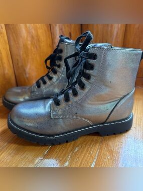 Target Metallic Silver Lace-Up Kids Combat Boots